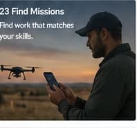 A drone pilot reviewing mission opportunities by location, service, and readiness.