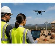 A commercial drone professional supporting a construction operating context.