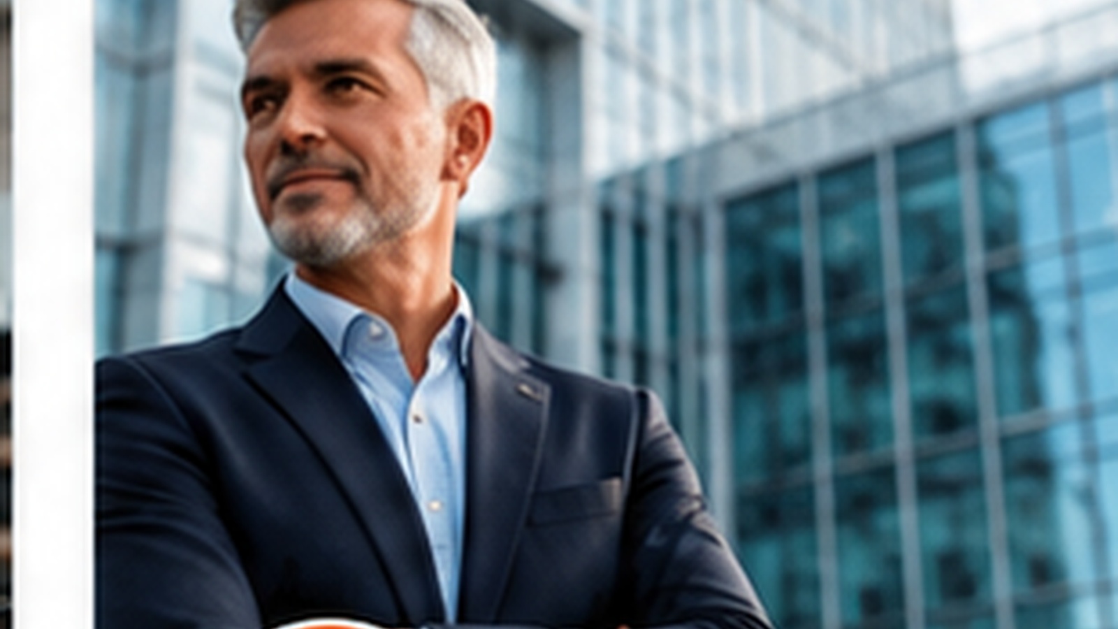 Enterprise leader standing outside a modern office building